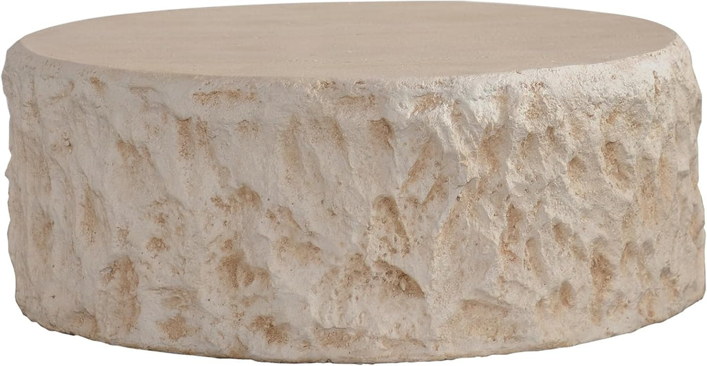 31.49' MgO Round Centre Coffee Table Vintage Faux Stone Sofa Pre-Modern Coffee Tables for Living Room Office Apartment,Amber