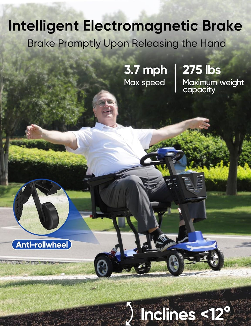 Folding Mobility Scooters for Seniors & Adults - 37.5lbs Lightweight Portable Travel Electric Scooter, Airport & Cruise Approved, All Terrain 4-Wheel Motorized Scooter, 275 lbs Capacity, Blue