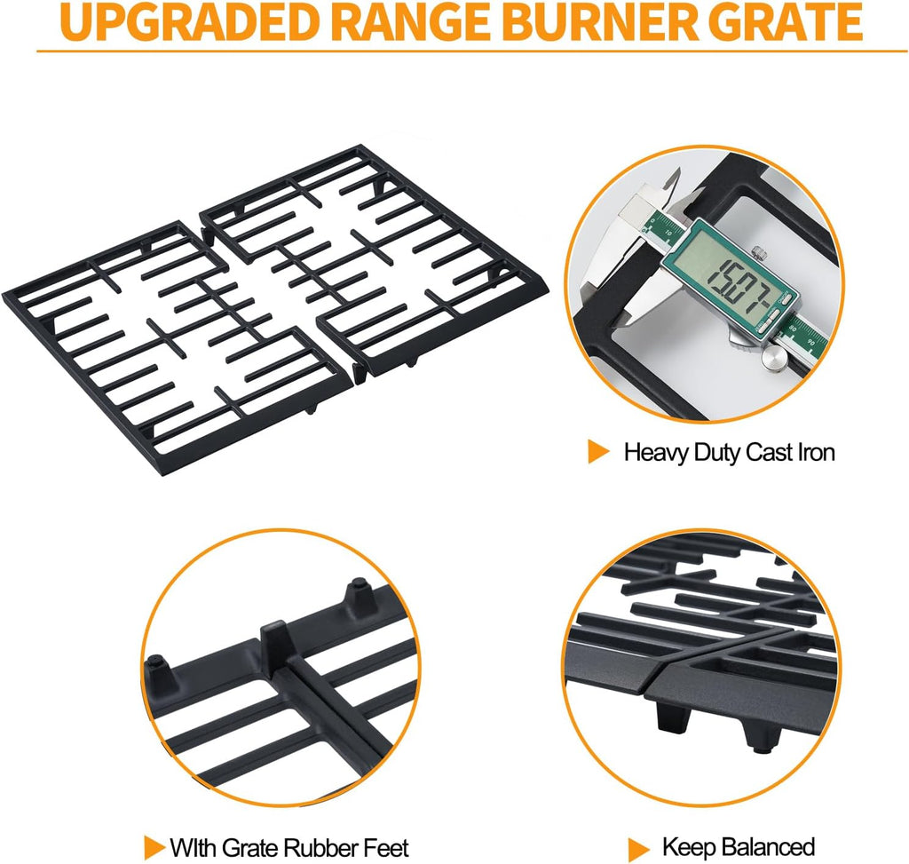 Atgestore Upgraded W10620480 Burner Grate Replacement for Whirlpool Stove Parts Cast Iron Grate WFG320M0BW3 WFG505M0BS3 Whirlpool 5 Burner Gas Range Stove Top Cooktop Surface Burner Grate Rack 1 Set