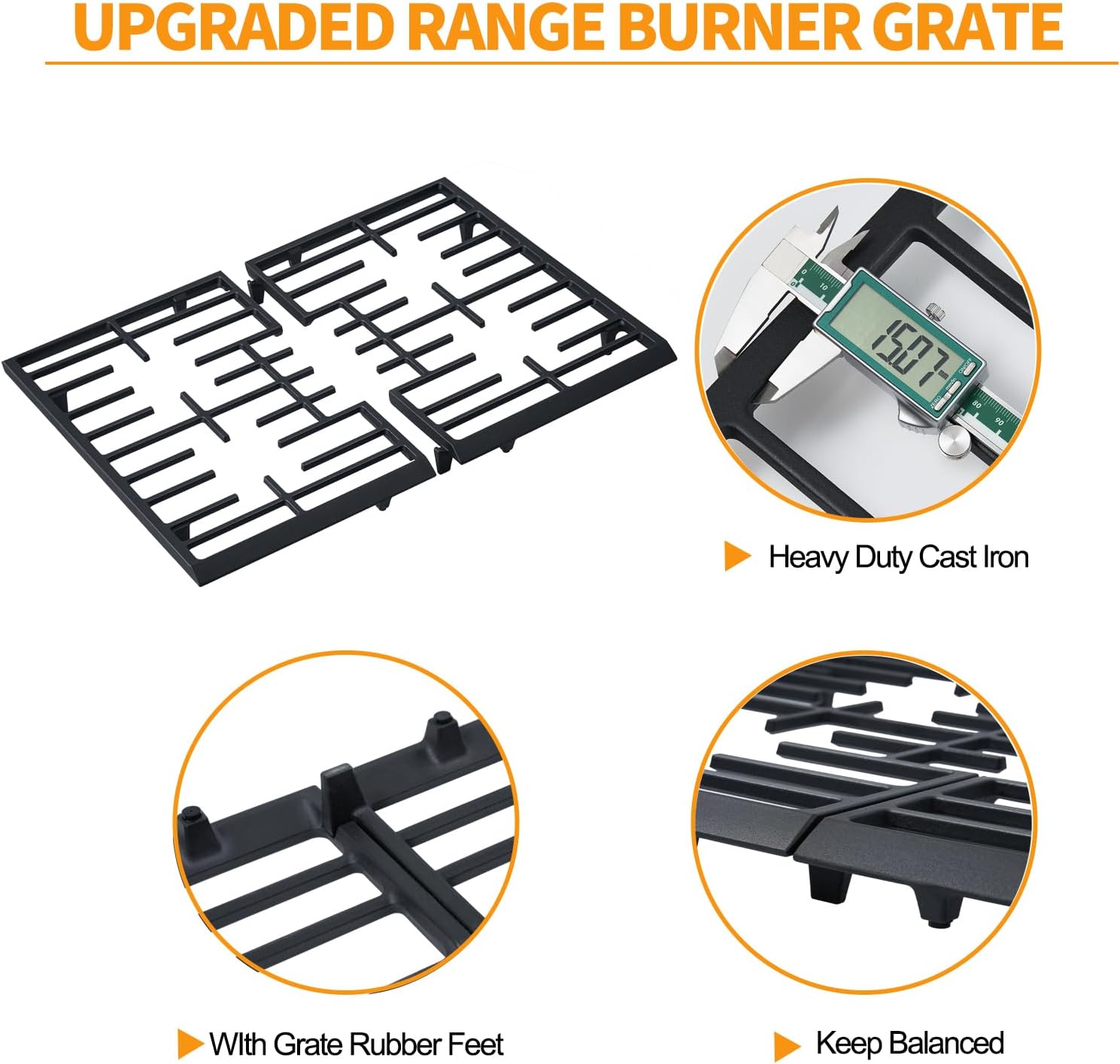 Atgestore Upgraded W10620480 Burner Grate Replacement for Whirlpool Stove Parts Cast Iron Grate WFG320M0BW3 WFG505M0BS3 Whirlpool 5 Burner Gas Range Stove Top Cooktop Surface Burner Grate Rack 1 Set