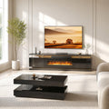 2-Piece Modern Living Room Table Set, Includes High Gloss 70' Fireplace TV Stand and 39' Modern High-Glossy LED Coffee Table with 2 Sliding Drawers, Black