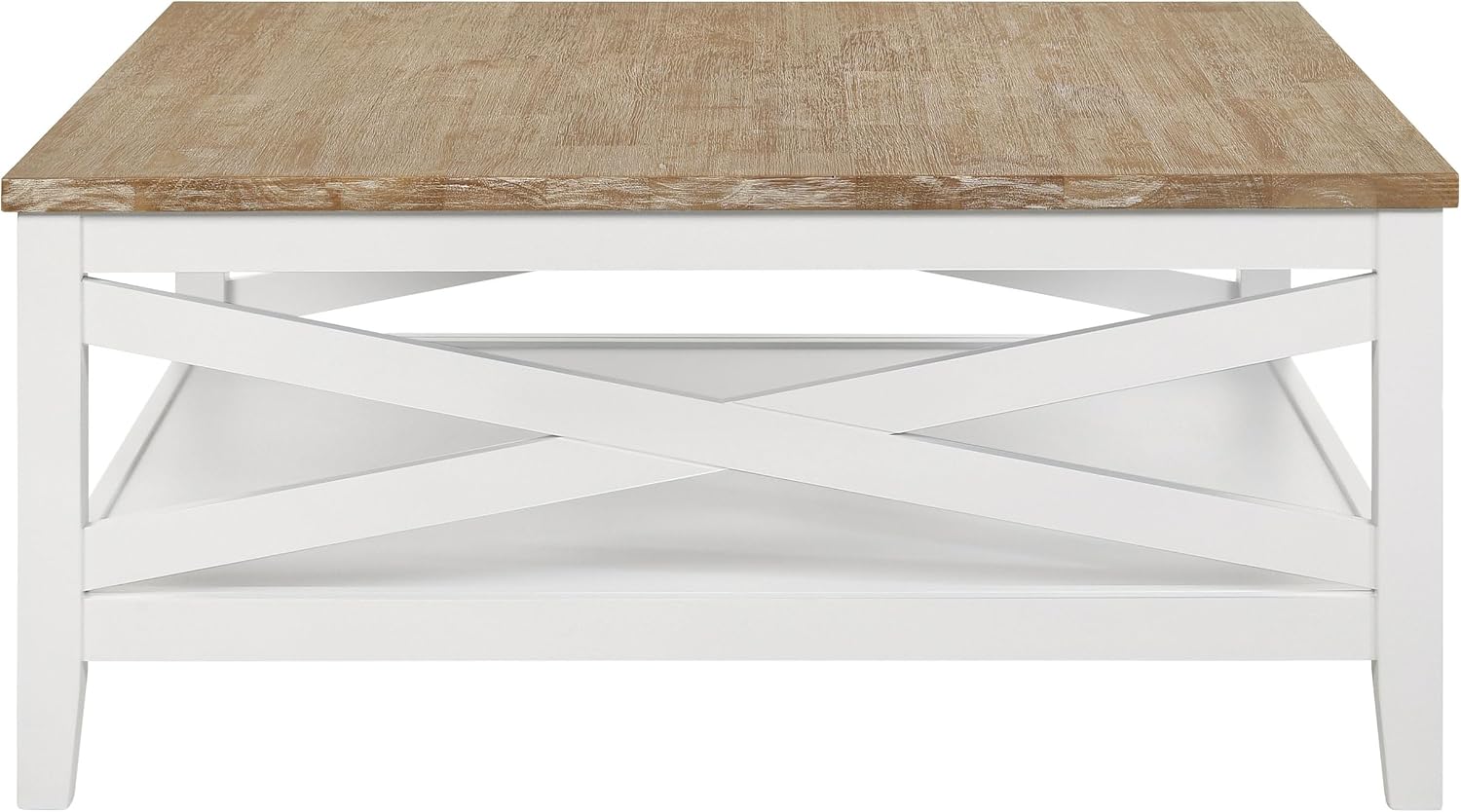 Coaster Home Furnishings - Hollis - Engineered Wood - Square Coffee Table with X-Cross Accents, Lower Shelf and Two-Tone Design - Living Room - 39-Inch - Brown and White - 708098