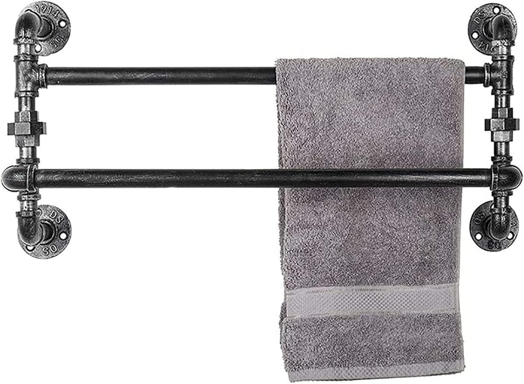 Towel Rail Pipe Black Towel Bar Wall Mounted Extra Long Bathroom Hardware,Double Towel Bar Oil Rubbed Bronze,Industrial Pipe Towel Bar Wall Mounted Hand Towel Bars 25inch