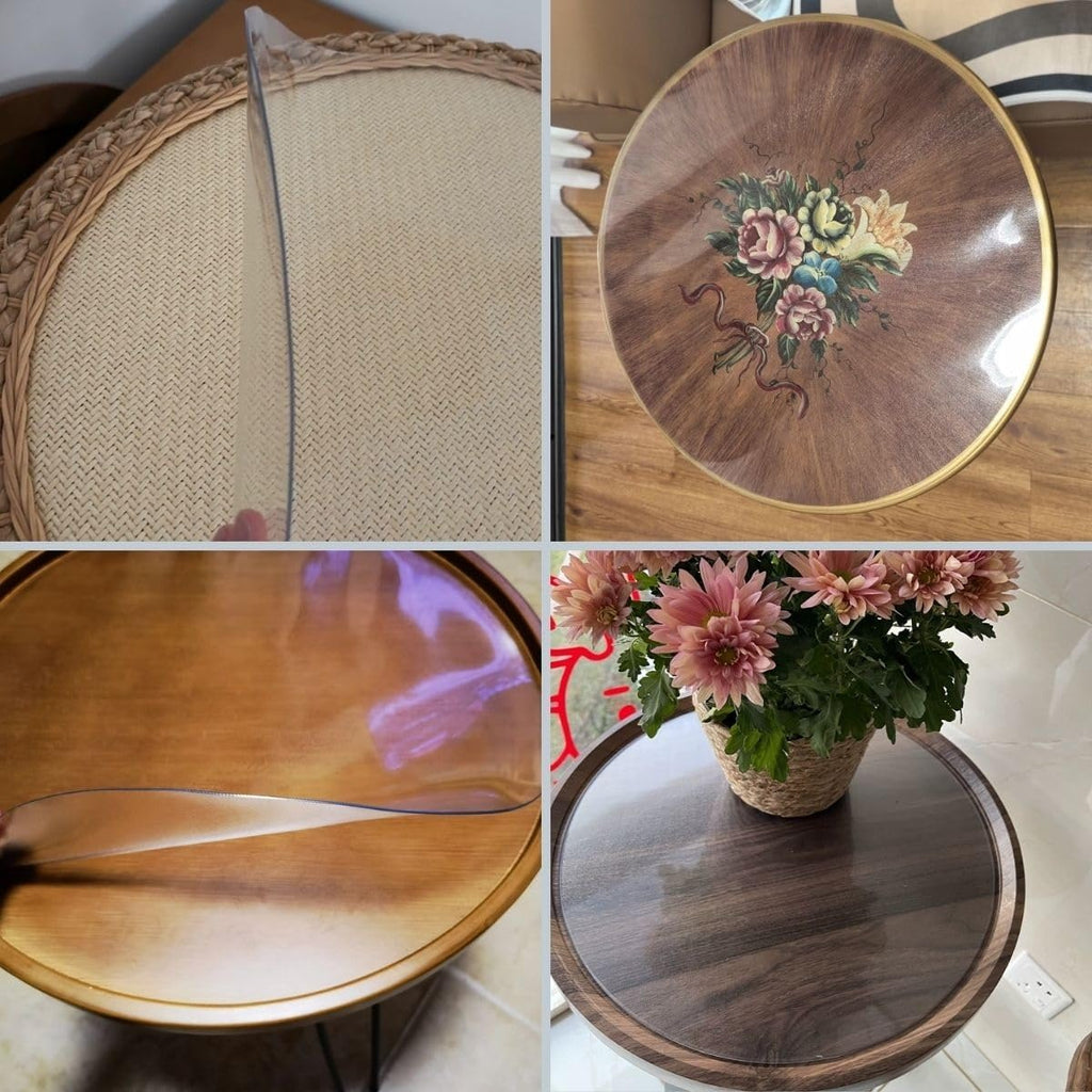 Clear Round Protector for Dining Room Table, Round Clear Table Cover Protector 48 Inch，PVC Rounds Table Pad, for Dining Room, Coffee Tabletop(140cm/55in)