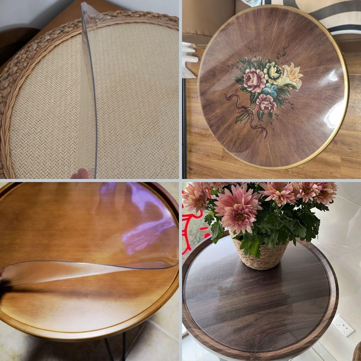 Clear Round Protector for Dining Room Table, Round Clear Table Cover Protector 48 Inch，PVC Rounds Table Pad, for Dining Room, Coffee Tabletop(165cm/65in)