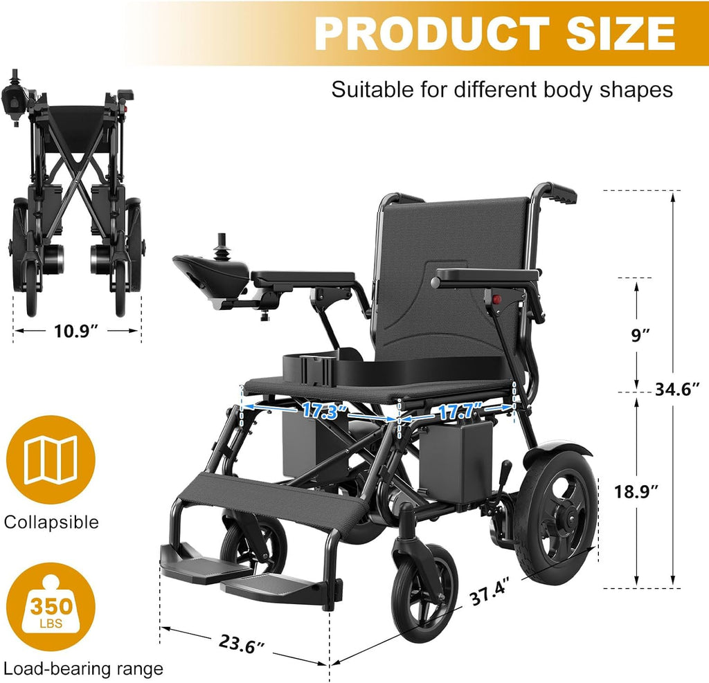 POWET Electric Wheelchairs for Adults, Foldable Lightweight Power Wheelchair, 500W Dual Motors, 15 Miles Longer Range, All Terrain Portable Motorized Wheelchair for Seniors Support 350 lbs