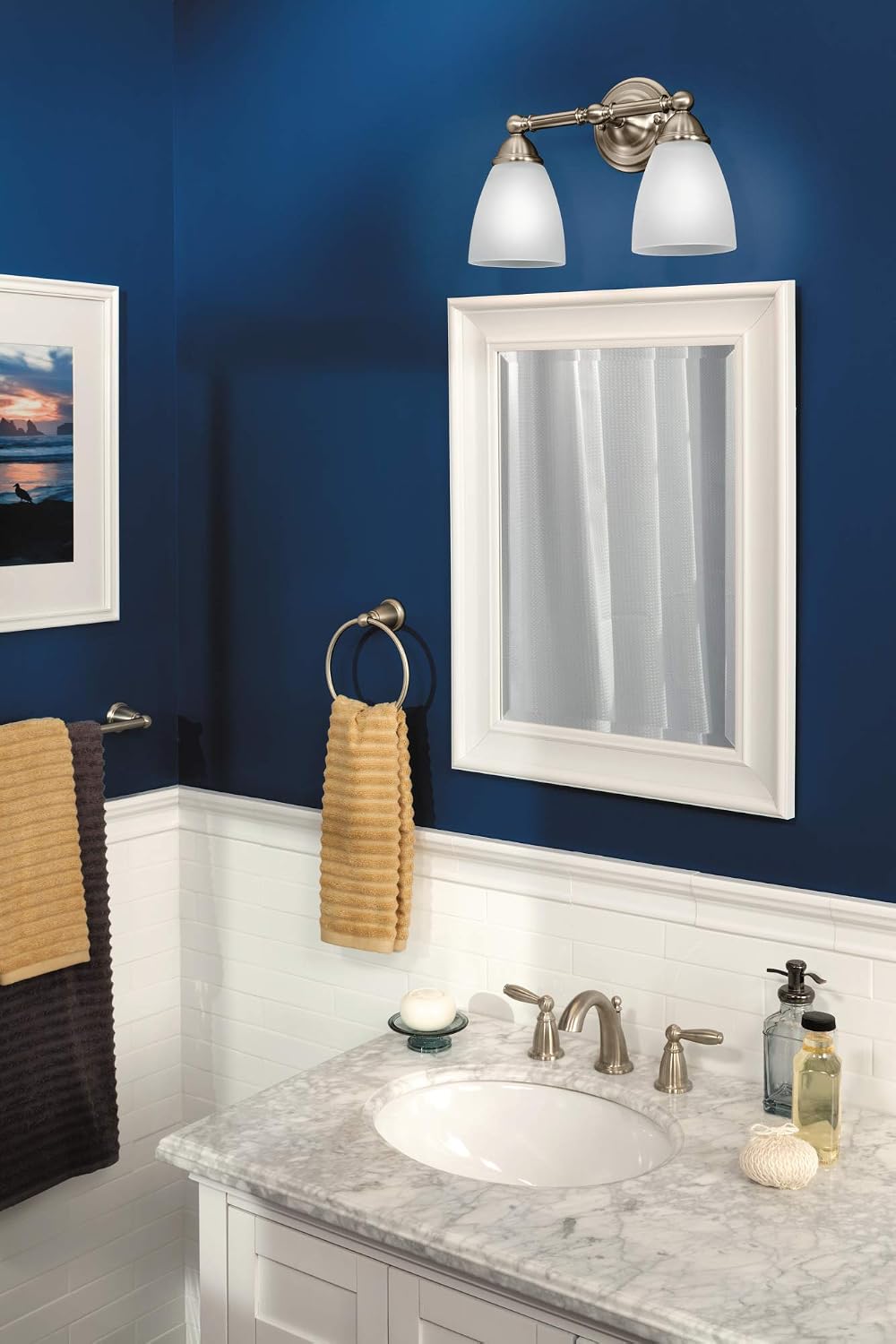 Moen YB2264BN Brantford 4-Light Dual-Mount Bathroom Vanity Fixture with Frosted Glass, Brushed Nickel