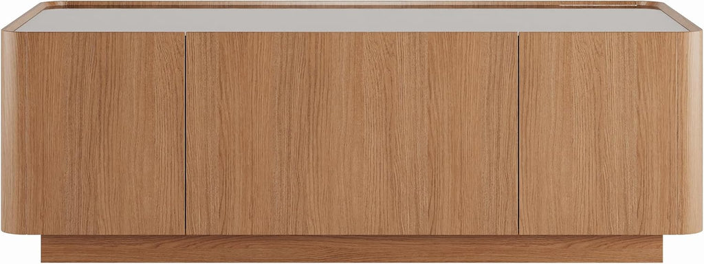 SSLine 47' Modern Wooden Coffee Table with Storage Drawer, Rectangle Center Table with Tempered Glass Top & Diamond Texture for Living Room Home Office,Walnut