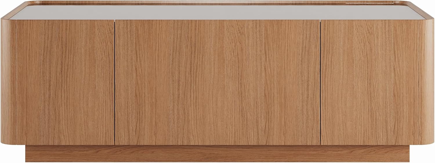 SSLine 47' Modern Wooden Coffee Table with Storage Drawer, Rectangle Center Table with Tempered Glass Top & Diamond Texture for Living Room Home Office,Walnut