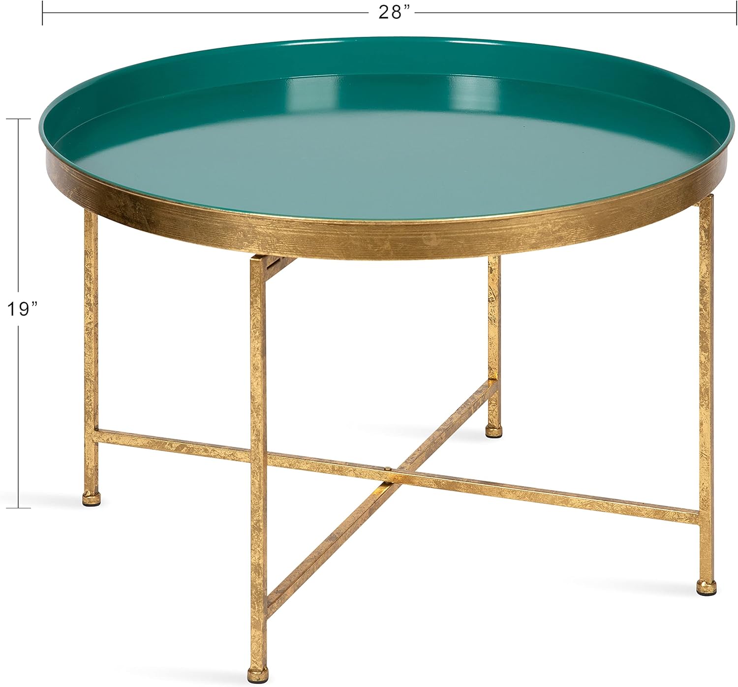 Kate and Laurel Celia Modern Coffee Table; 28 x 28 x 19; Teal and Gold; Glamorous Folding Metal Table For Storage and Display