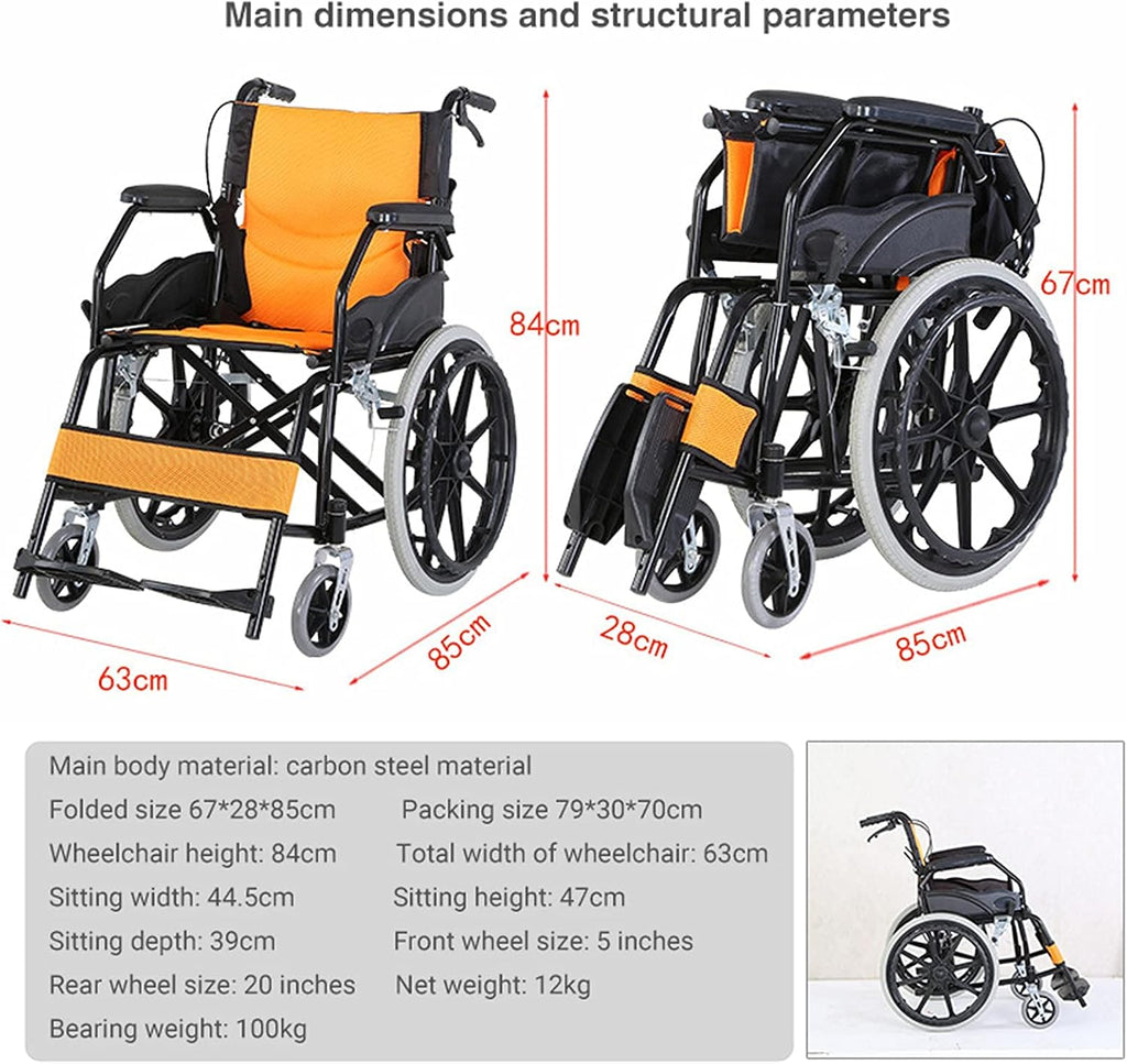 Wheelchairs Folding Wheelchairs,Self-Propelled Wheelchairs 12Kg Carbon Steel 20 Inch Large Wheel Foldable Multifunctional Elderly Travel Trolley Mobility Scooter