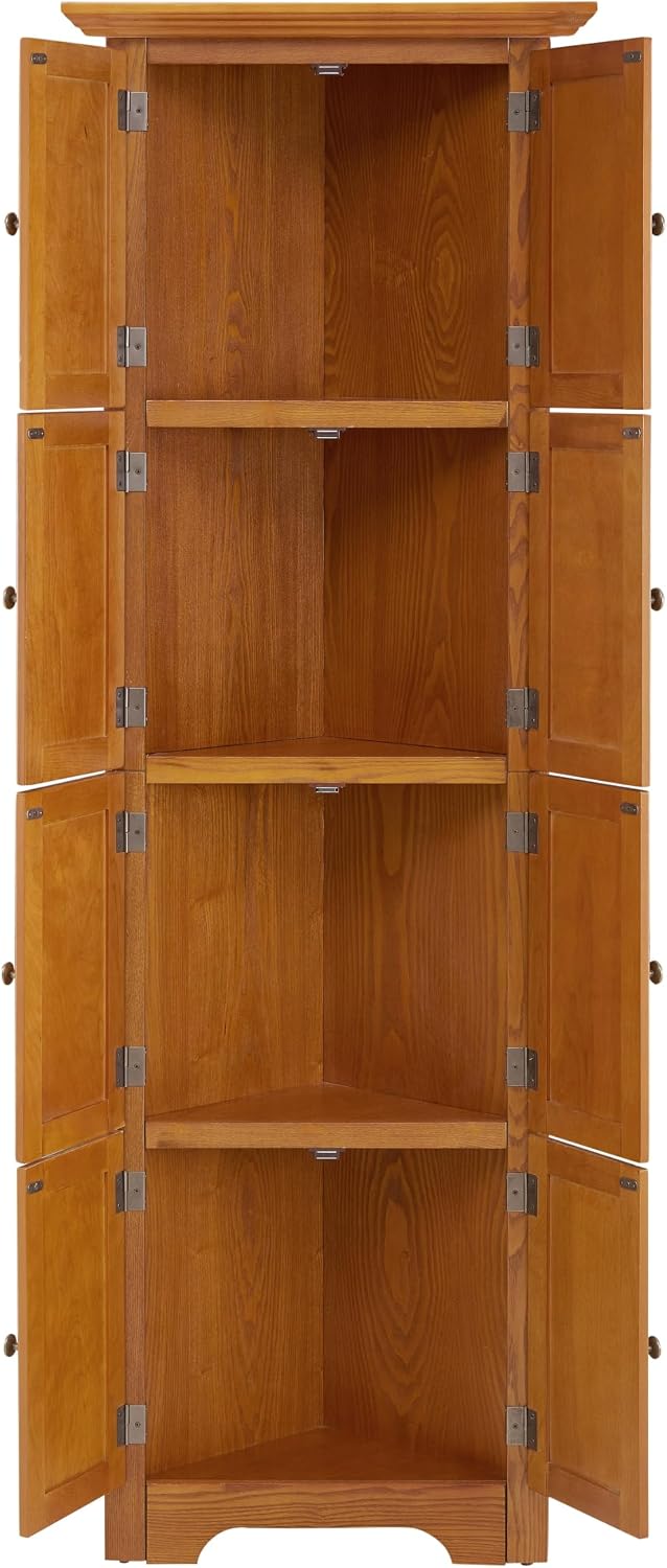 Tall Corner Bookcase Storage Cabinet with Doors and 4 Shelves, Freestanding Triangle Cabinet for Living Room, Kitchen, Office, Small Space, Floor Corner Storage Rack (Oak2)
