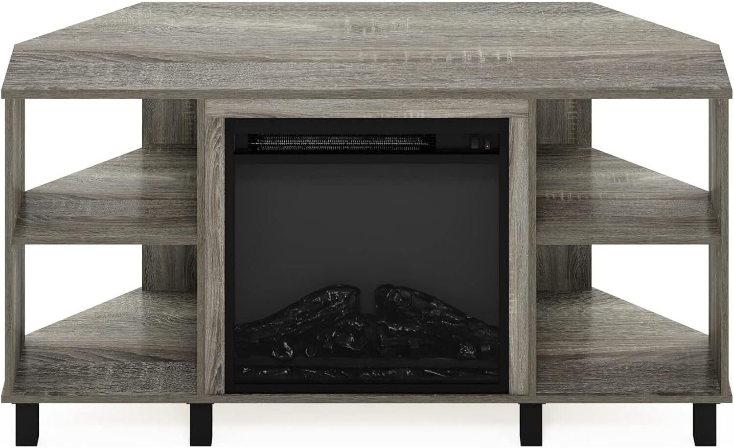 HomeStock Electric Fireplace TV Stand - Corner Entertainment Center for TVs up to 55 Inch French Oak Grey/Corner with Legs