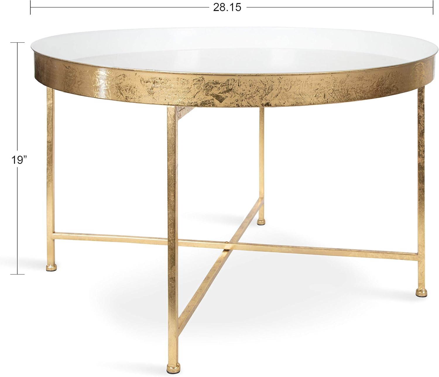 Kate and Laurel Celia Modern Glam Round Metal Coffee Table, 28.25' x 28.25' x 19', White and Gold Leaf, Chic Sophisticated Accent Table