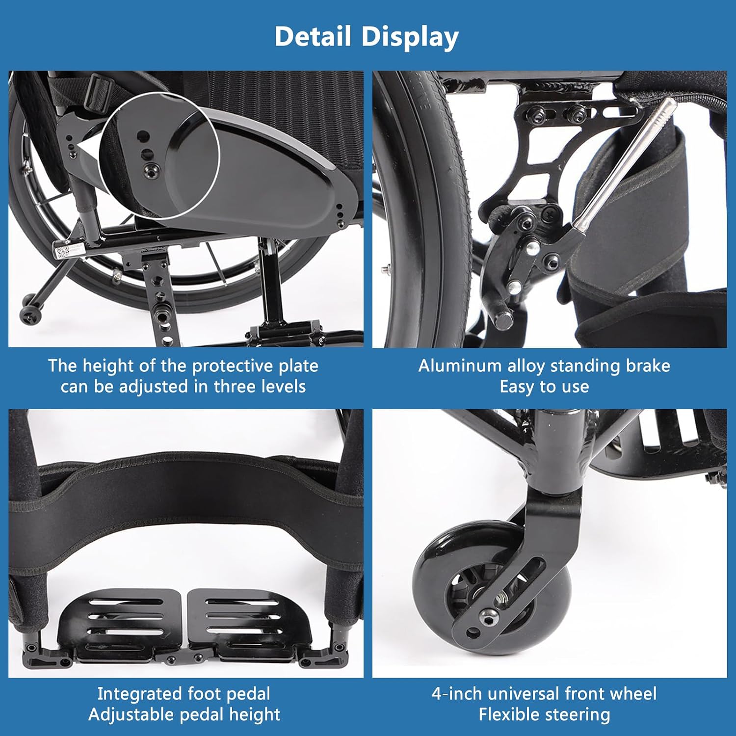 Lightweight Sports Wheelchair,Aluminum Alloy Wheelchair,Sports Folding Transport Wheelchair,Adult Self-propelled Portable Wheelchair,Handbrakes Quick Release Rear Wheels Anti-Tip Wheels(Black,36cm/14.