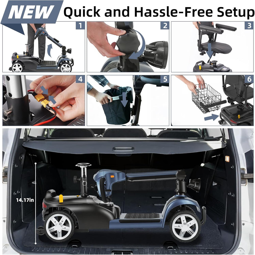 20 Miles 4 Wheels Mobility Scooter for Seniors/Adults Up to 300LBS,350W Electric Wheelchair Detachable Lithium Battery,Dual Baskets,Rotating Seat,with Taillight, USB Charging, Gray 18AH