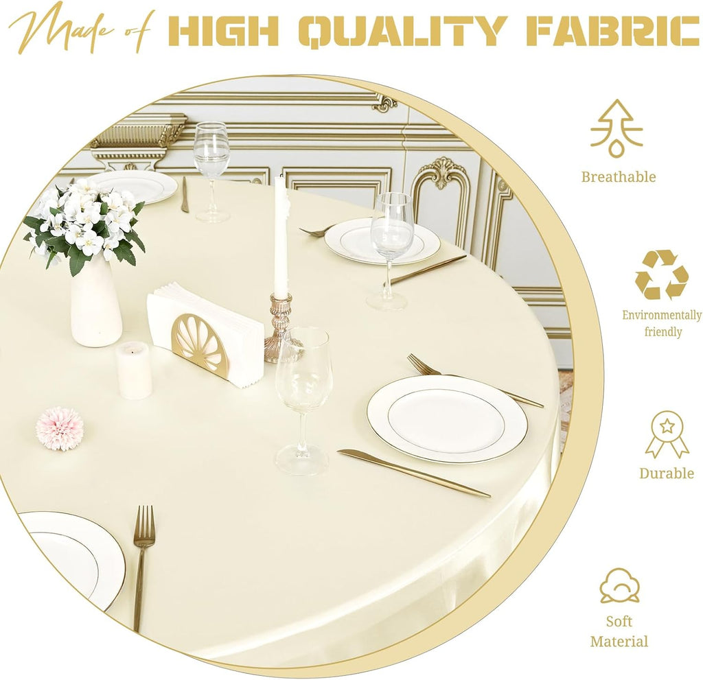 Pesonlook 12 Pack Ivory Round Tablecloth, 120 Inch Satin Fabric Table Cloth for Round Table, Wrinkle Resistant Washable Table Cover Bright Silk Table Clothes for Wedding Party Dining Table Banquet