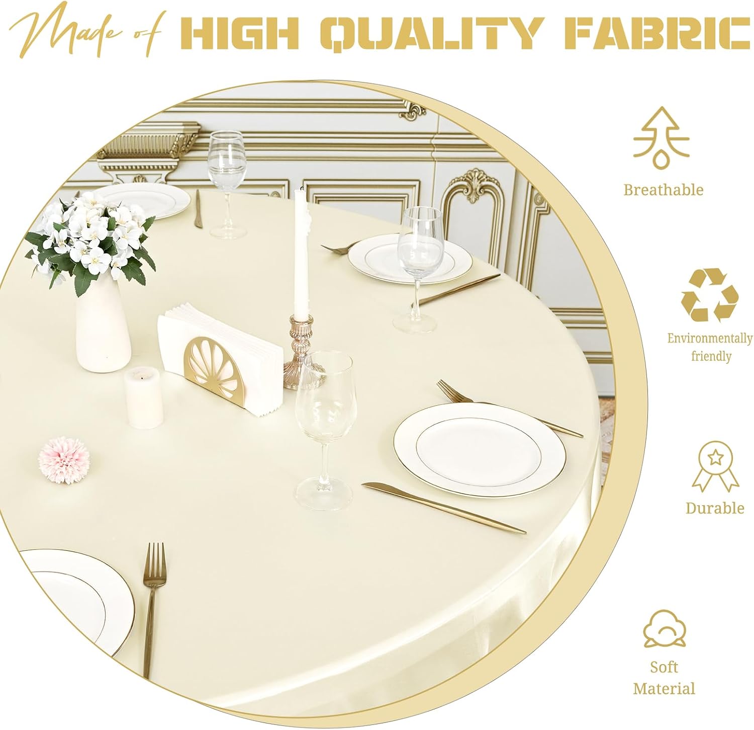 Pesonlook 12 Pack Ivory Round Tablecloth, 120 Inch Satin Fabric Table Cloth for Round Table, Wrinkle Resistant Washable Table Cover Bright Silk Table Clothes for Wedding Party Dining Table Banquet