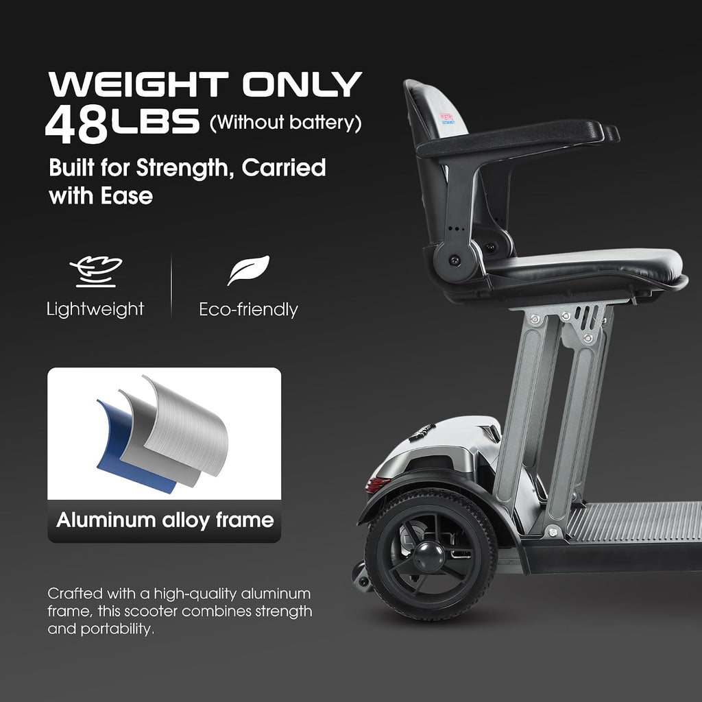 Only 54lb 4 Wheel Scooters Electric Folding Mobility Scooter for Adults Foldable Scooters Air Travel Airline Approved Mobility Scooter for Seniors Lightweight Handicap Collapsible