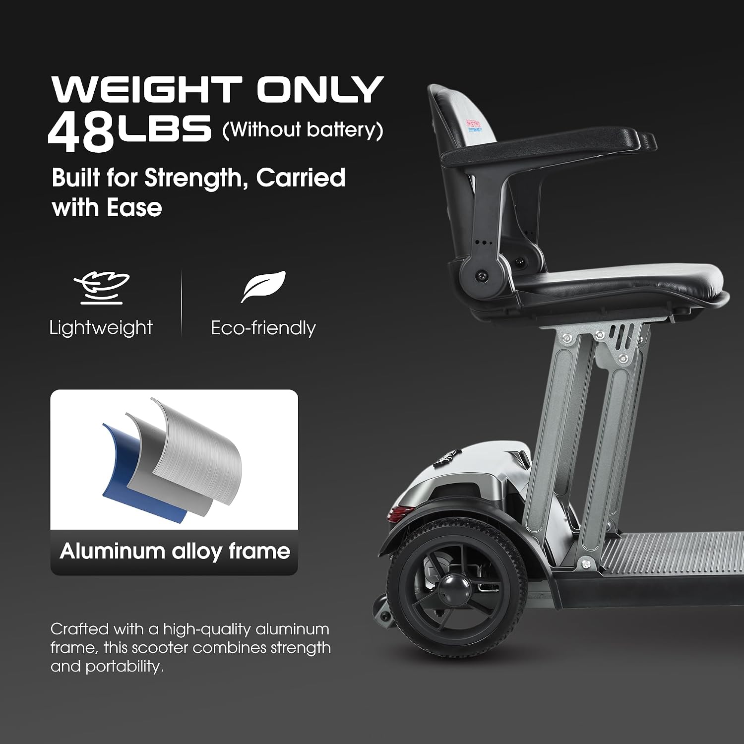 Only 54lb 4 Wheel Scooters Electric Folding Mobility Scooter for Adults Foldable Scooters Air Travel Airline Approved Mobility Scooter for Seniors Lightweight Handicap Collapsible