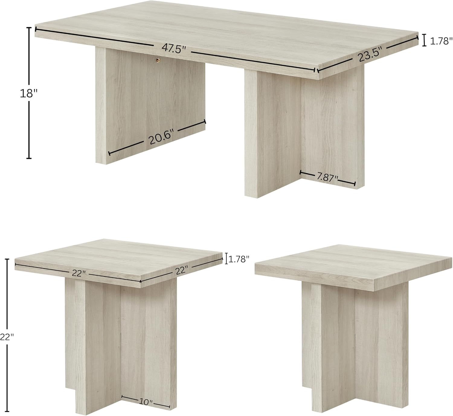 Roundhill Furniture Mchome 3-Piece Coffee Table Set, Coffee Table and Two End Tables, White Finish