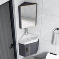 Corner Ceramic Sink Bathroom Vanity Cabinet Corner Wall Mount Bathroom Sink Wall Mounted Bathroom Sink Bathroom Sink with Storage Container Cabinet with Mirror(Gray,16.5in/42cm)