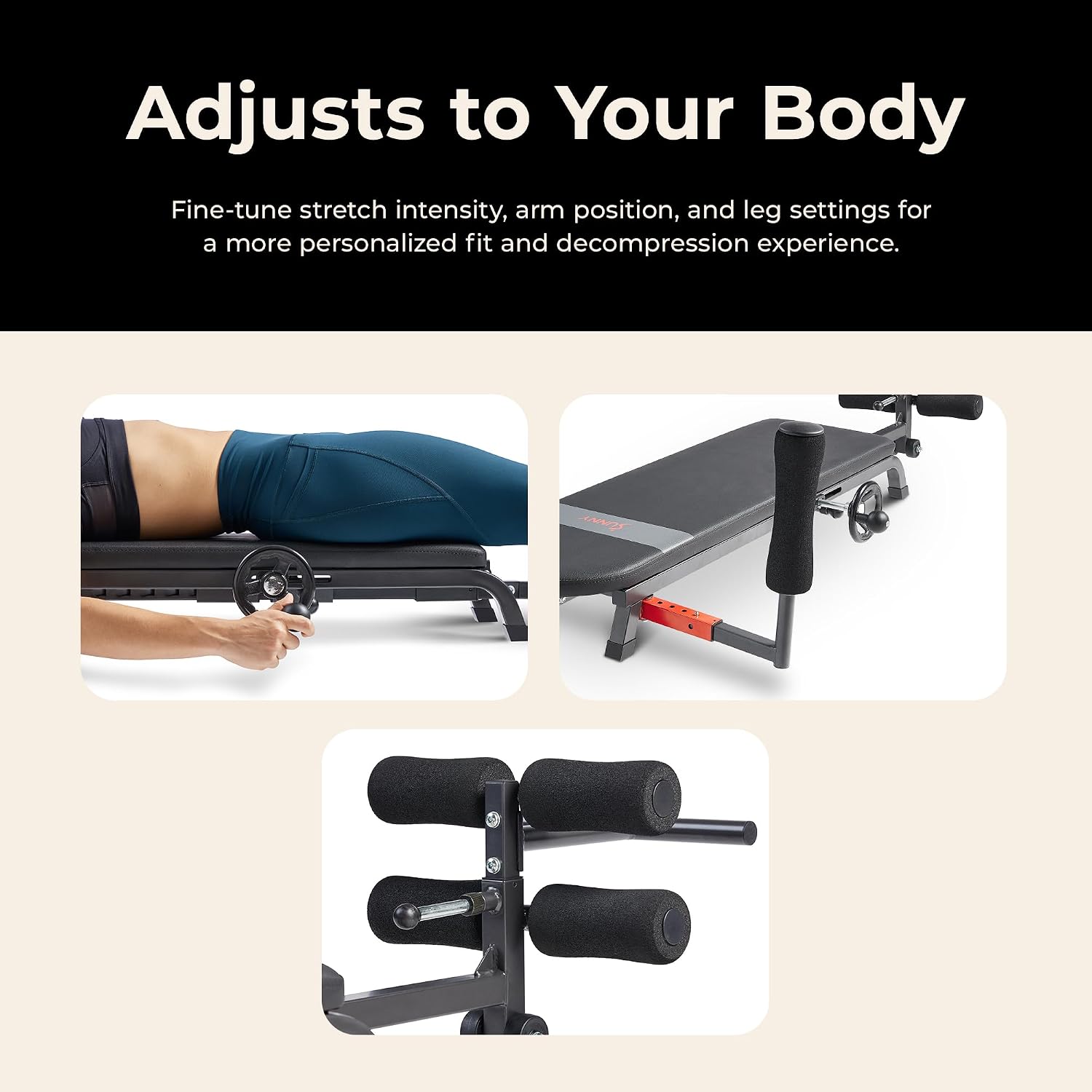 Sunny Health & Fitness No-Hang Traction & Inversion Decompression Table for Back Pain Relief, Adjustable Stretch Bench, 400 LB Capacity