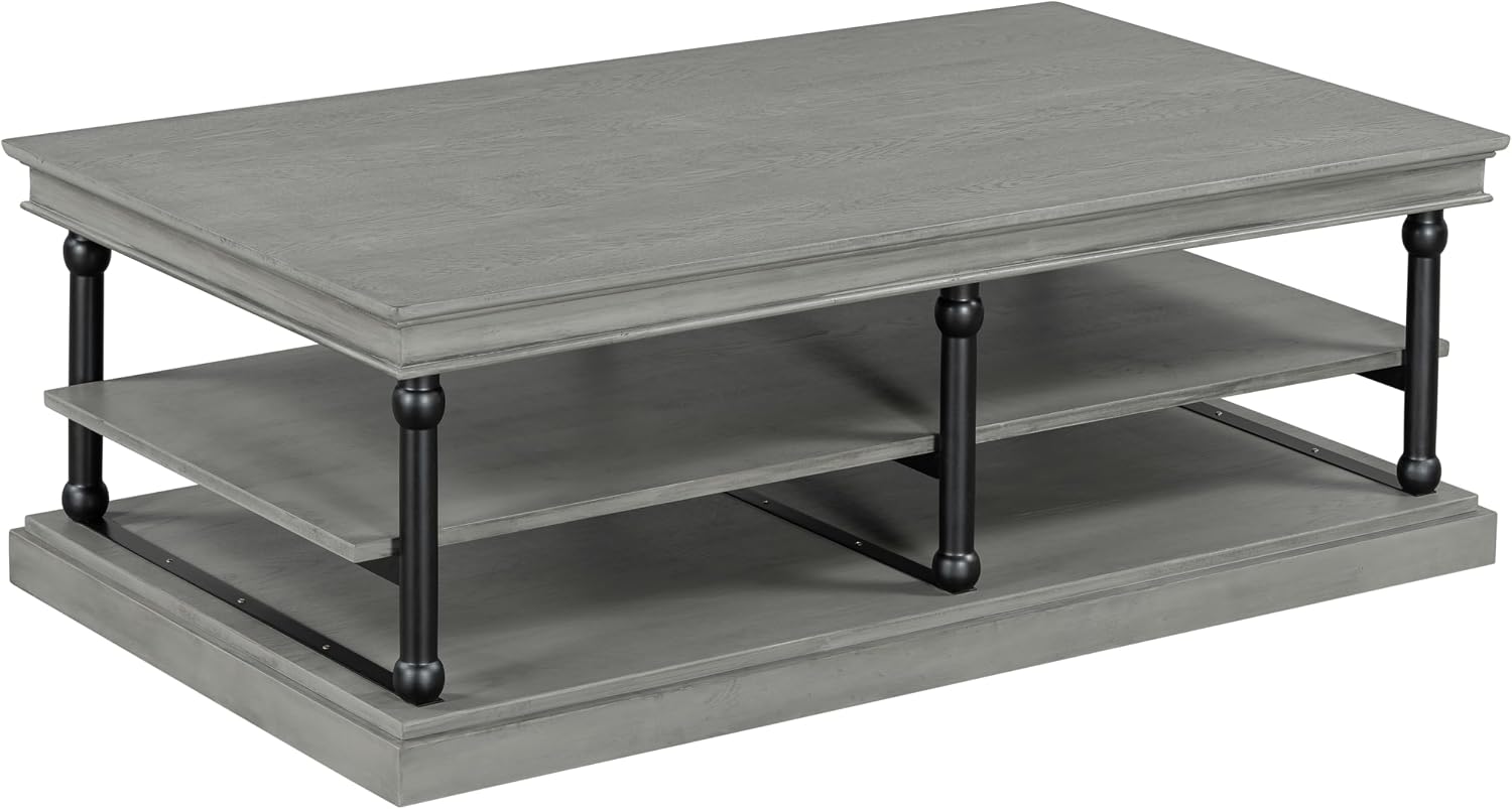 Christopher Knight Home Oner Living Room Coffee Table with Spacious 2-Tier Design, Modern Rubberwood Rectangular Side Table, Multifunctional Accent Table with Open Storage Shelves, Black + Gray