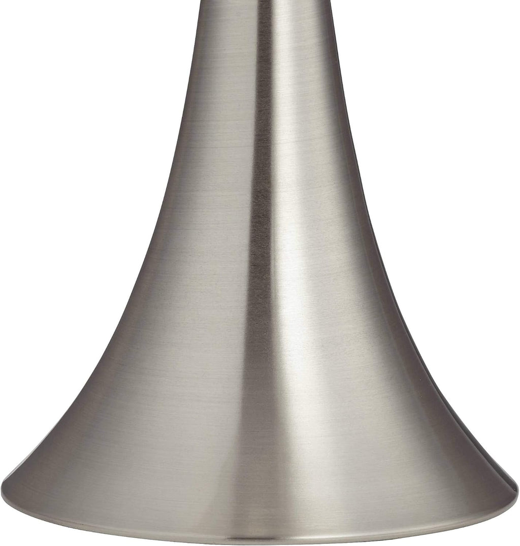 360 Lighting Gerson Modern Table Lamps 24' Tall Set of 2 with Dimmers Brushed Nickel Silver Metal LED White Drum Shade for Bedroom Living Room House Home Bedside Nightstand Office Family