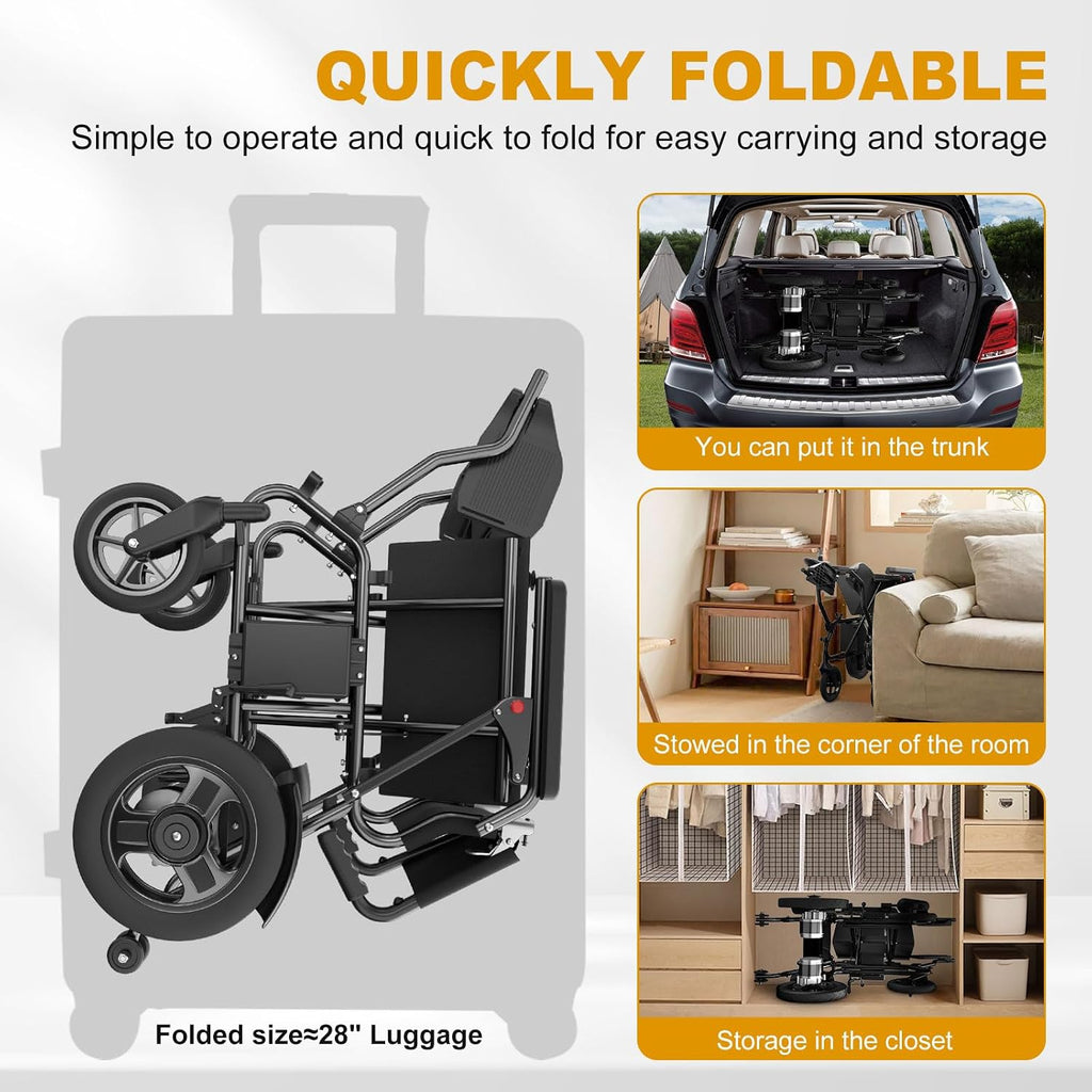 POWET Electric Wheelchairs for Adults, Foldable Lightweight Power Wheelchair, 500W Dual Motors, 15 Miles Longer Range, All Terrain Portable Motorized Wheelchair for Seniors Support 350 lbs