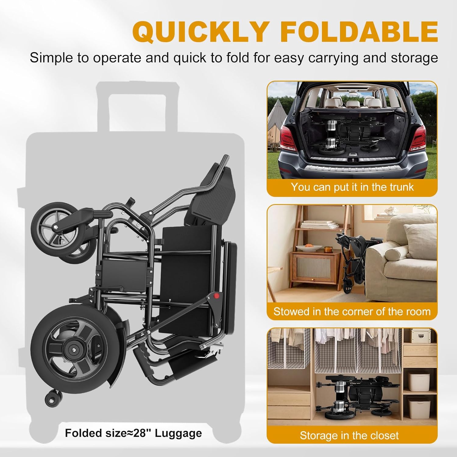 POWET Electric Wheelchairs for Adults, Foldable Lightweight Power Wheelchair, 500W Dual Motors, 15 Miles Longer Range, All Terrain Portable Motorized Wheelchair for Seniors Support 350 lbs