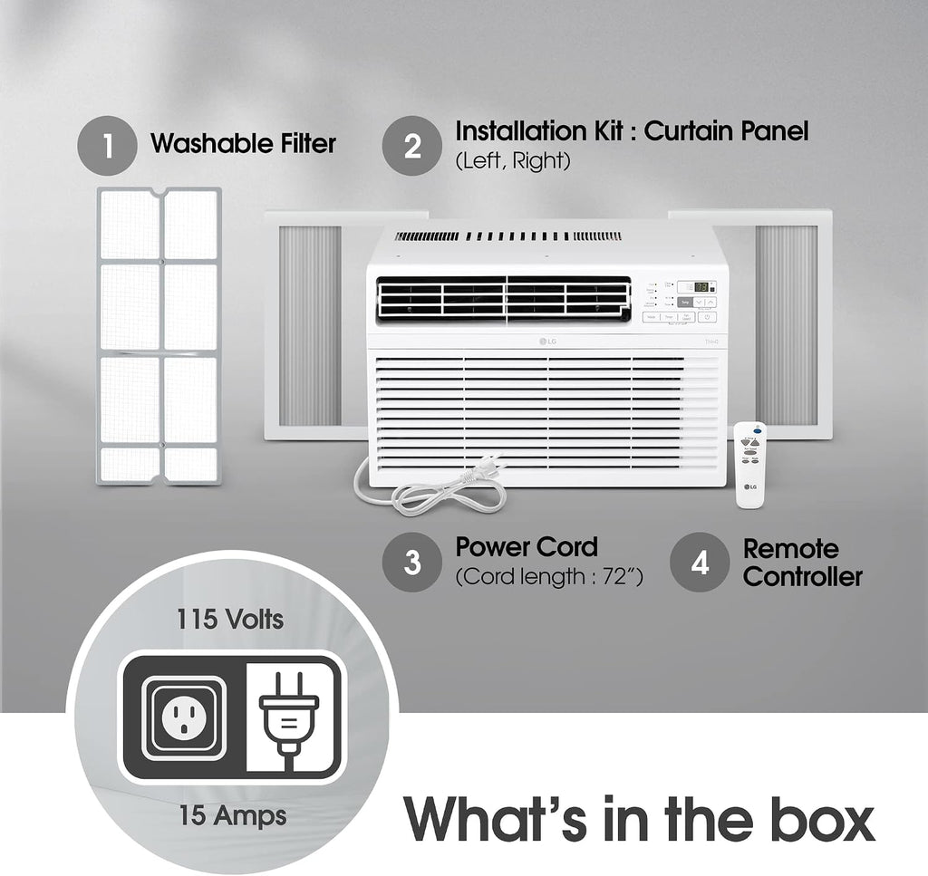 LG 8000 BTU Window Air Conditioners 2023 New Remote Control WiFi Enabled App Ultra-Quiet Washable Filter Cools 340 Sq. Ft for Small & Medium Room AC Unit air conditioner Easy Install White LW8017ERSM1