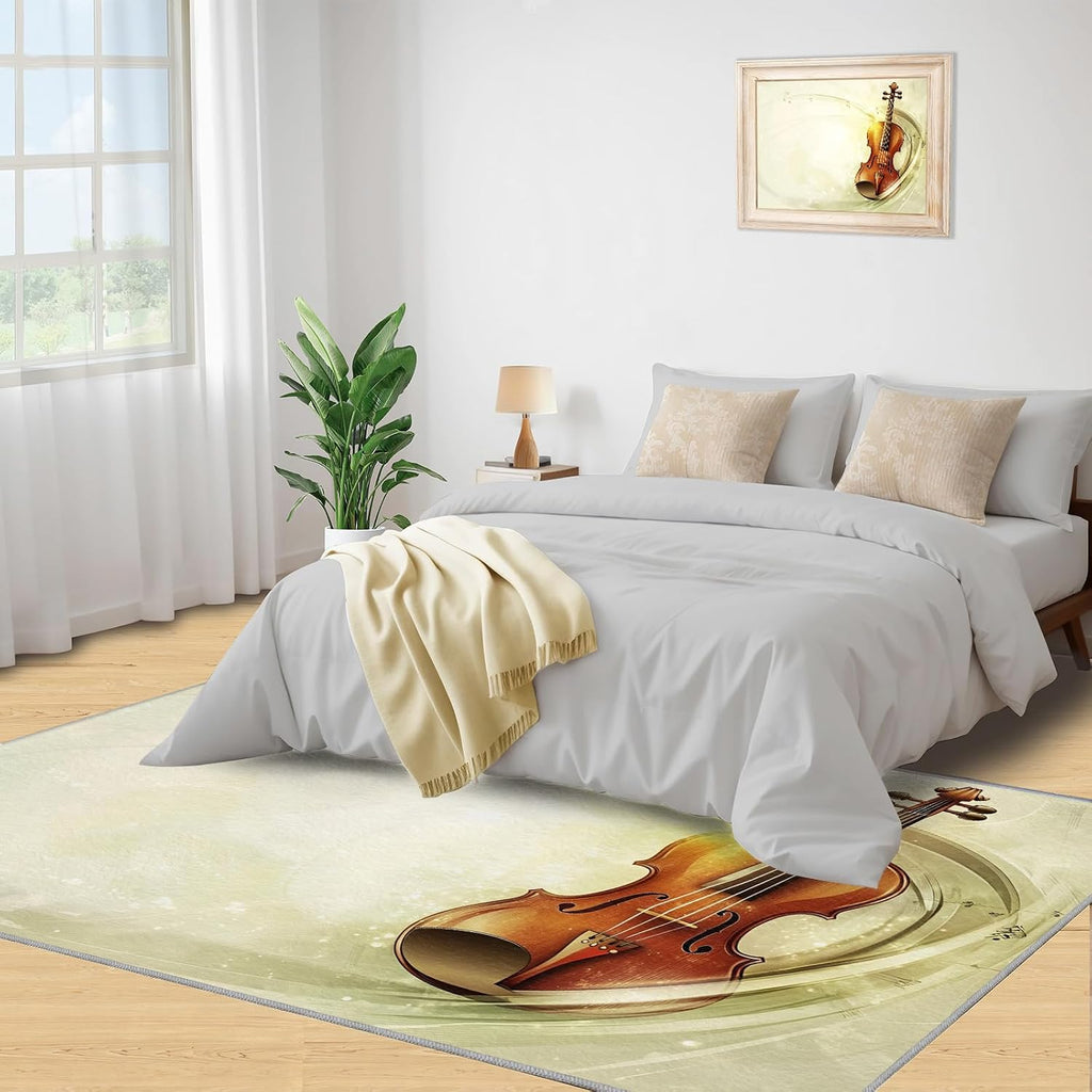 Guitar Area Rug 5x7-5x7 Rug, Musical Note Area Rugs for Living Room, Music Washable Rugs for Bedroom, Modern Music Carpet, Aesthetic Carpet - Guitar Home Decor & Gift