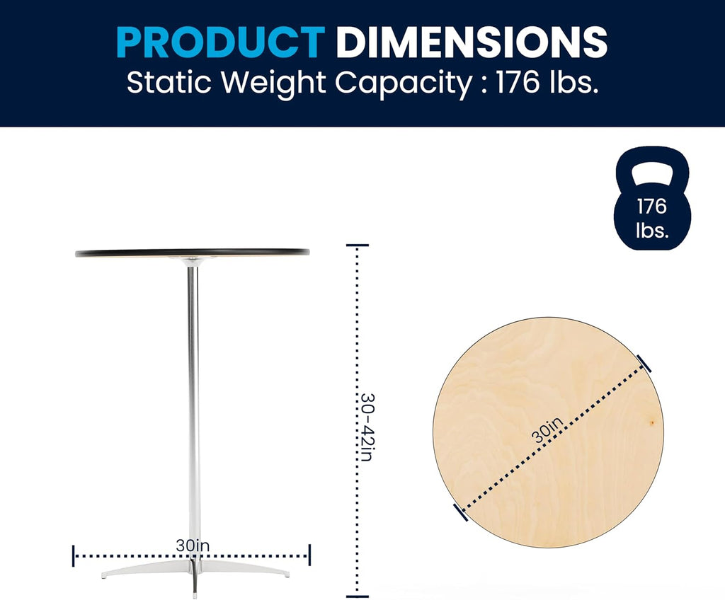 Flash Furniture Lars 30' Round Cocktail Table with 30' and 42' Columns, Adjustable Standard or Bar Height Round Table for Events or Home Use, Natural