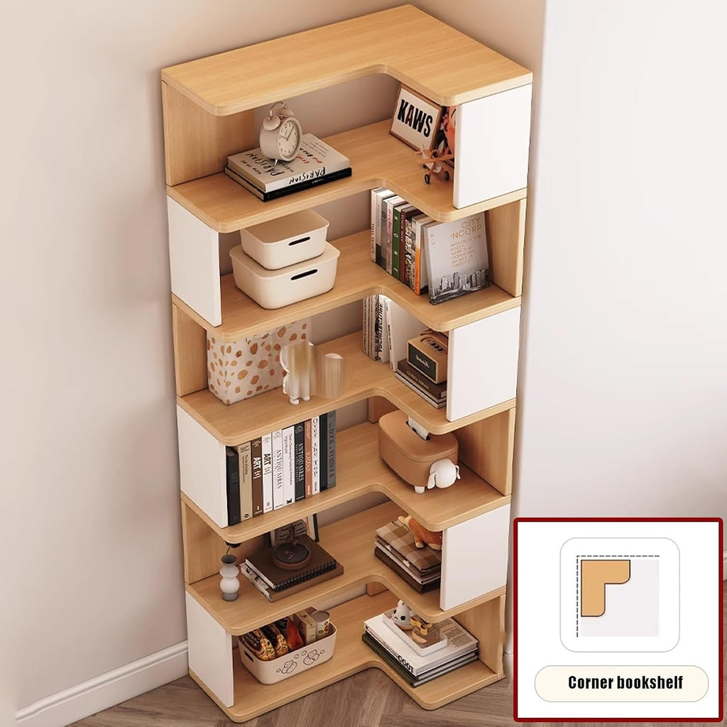 Open Shelf Corner Bookshelf, Multi-Layer Corner Shelf, Wooden Cube Display Shelf, Corner Bookcase Toy for Small Space, Book Storage, for Game Room, Bedroom(Black Walnut,60x40x222.9cm)