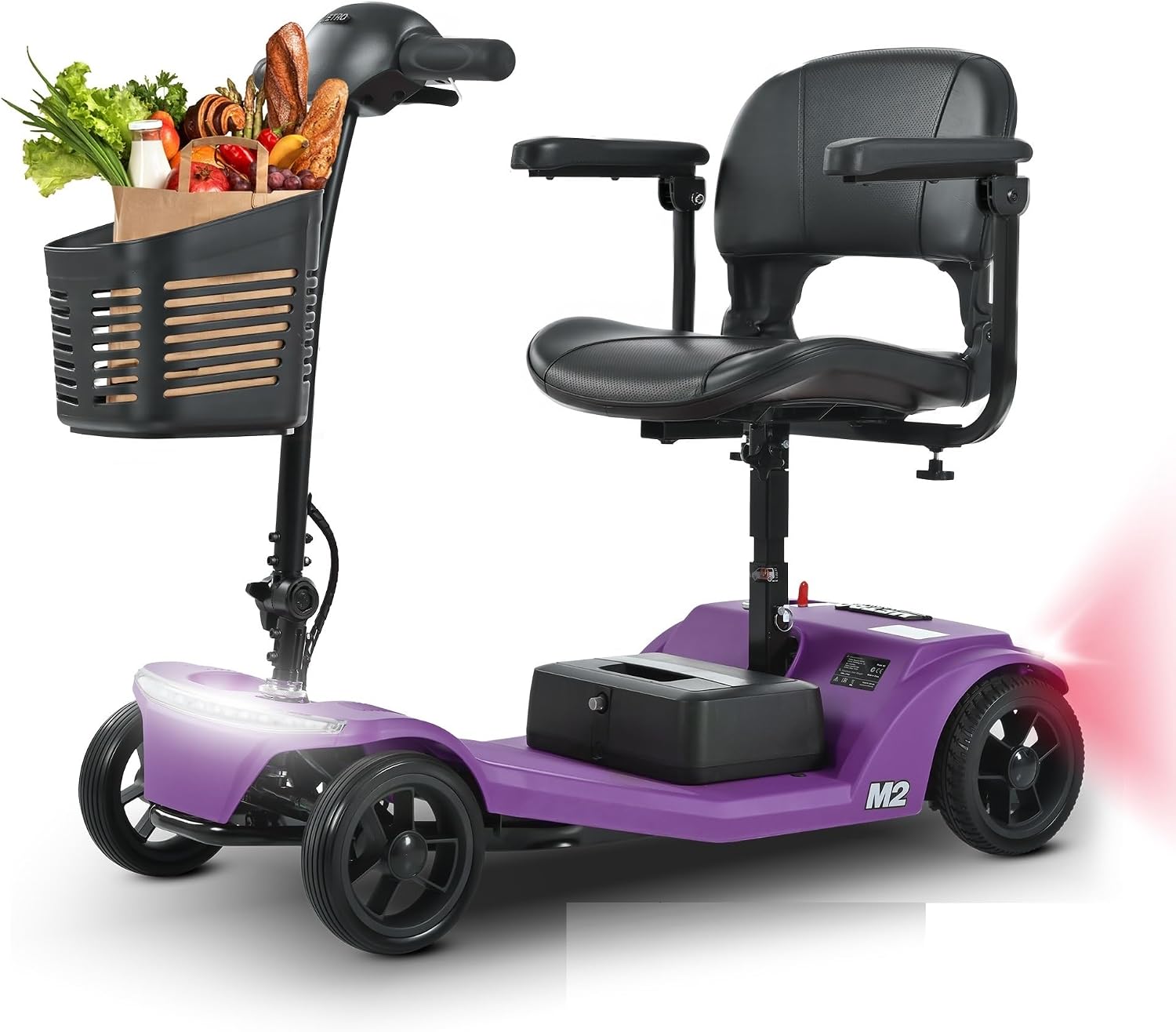 Mobility Scooters for Seniors & Adults 350 Lb Weight Foldable,All-Terrain 4-Wheel Powered Scooter,Lightweight Foldable Disability Electric Wheelchair,Front Rear Led Lights with Basket,Purple