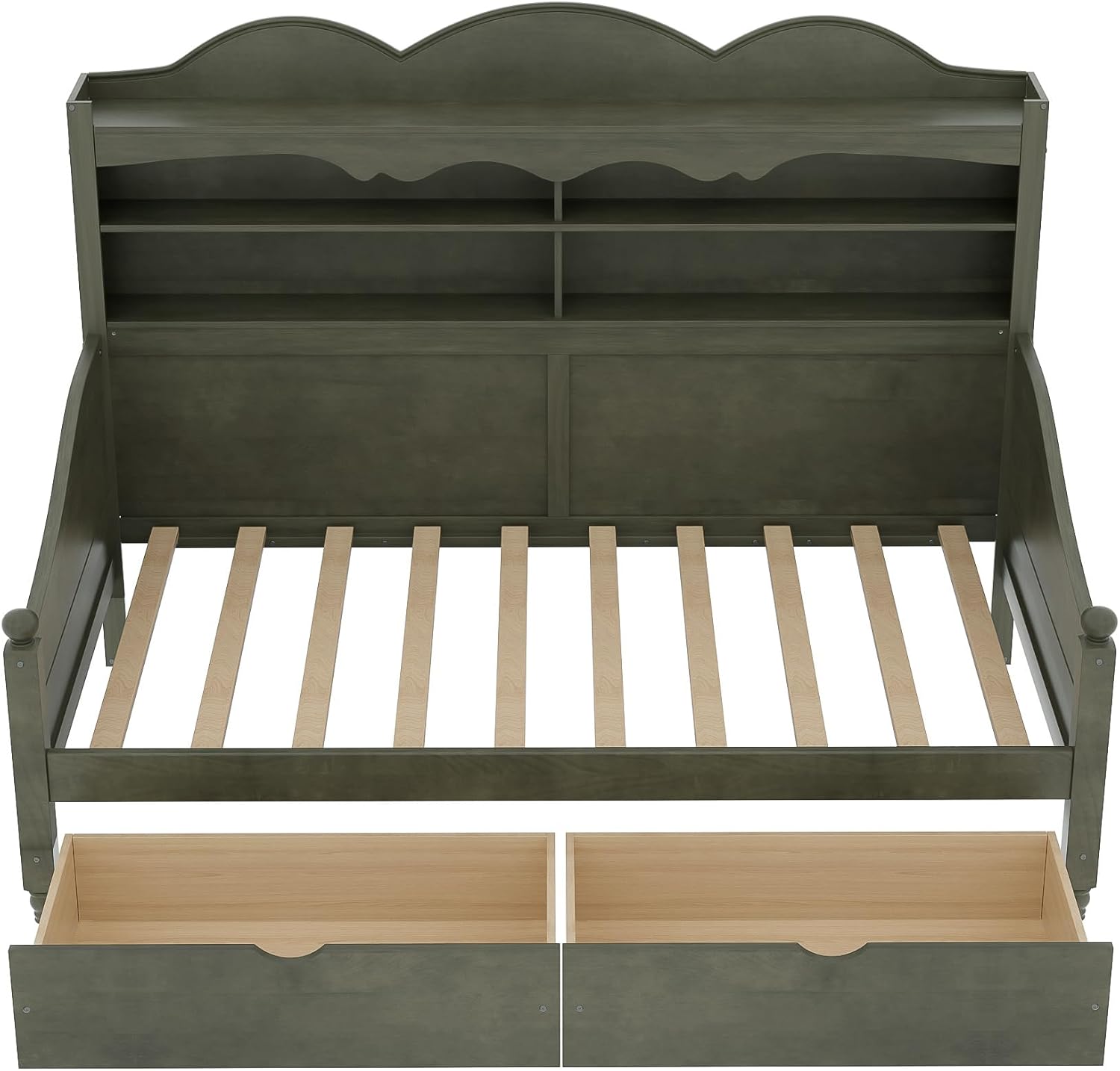 Harper & Bright Designs Corner Bed Frame Twin with Bookcase Headboard and Storage Drawers,Wood Day Bed Frame for Kids Teens,Antique Grey