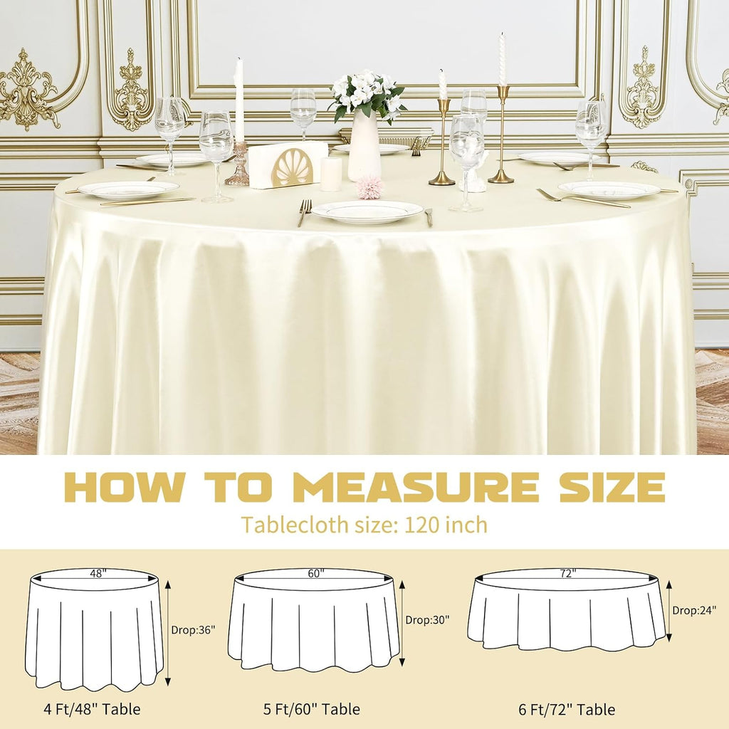 Pesonlook 12 Pack Ivory Round Tablecloth, 120 Inch Satin Fabric Table Cloth for Round Table, Wrinkle Resistant Washable Table Cover Bright Silk Table Clothes for Wedding Party Dining Table Banquet