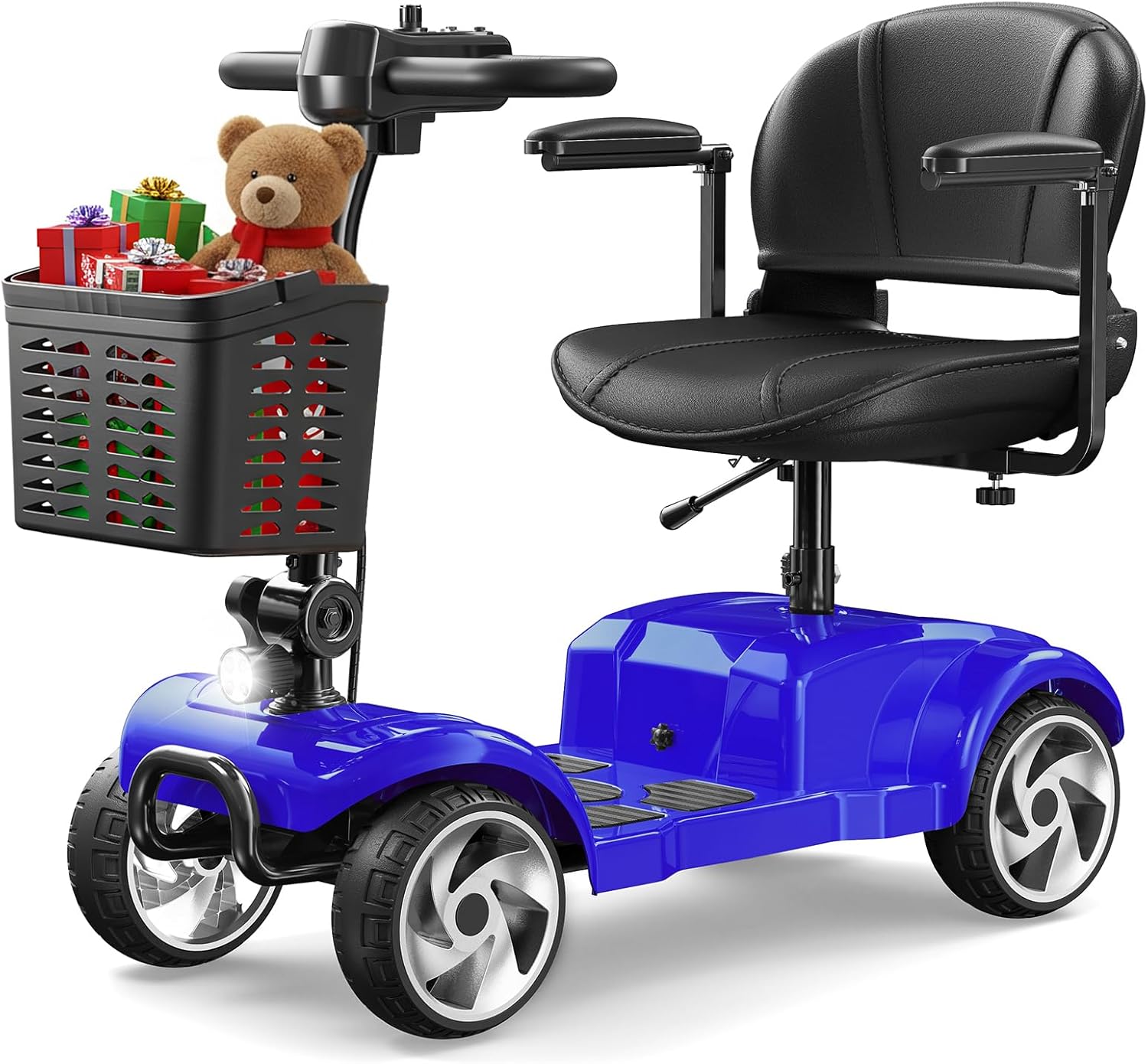 4 Wheel Electric Mobility Scooter for Adults and Seniors, 20 Miles Range Foldable Electric Scooter, Compact Heavy Duty Mobile for Cruise Travel with 300 lb Capacity, Powered Electric Wheelchair, Blue