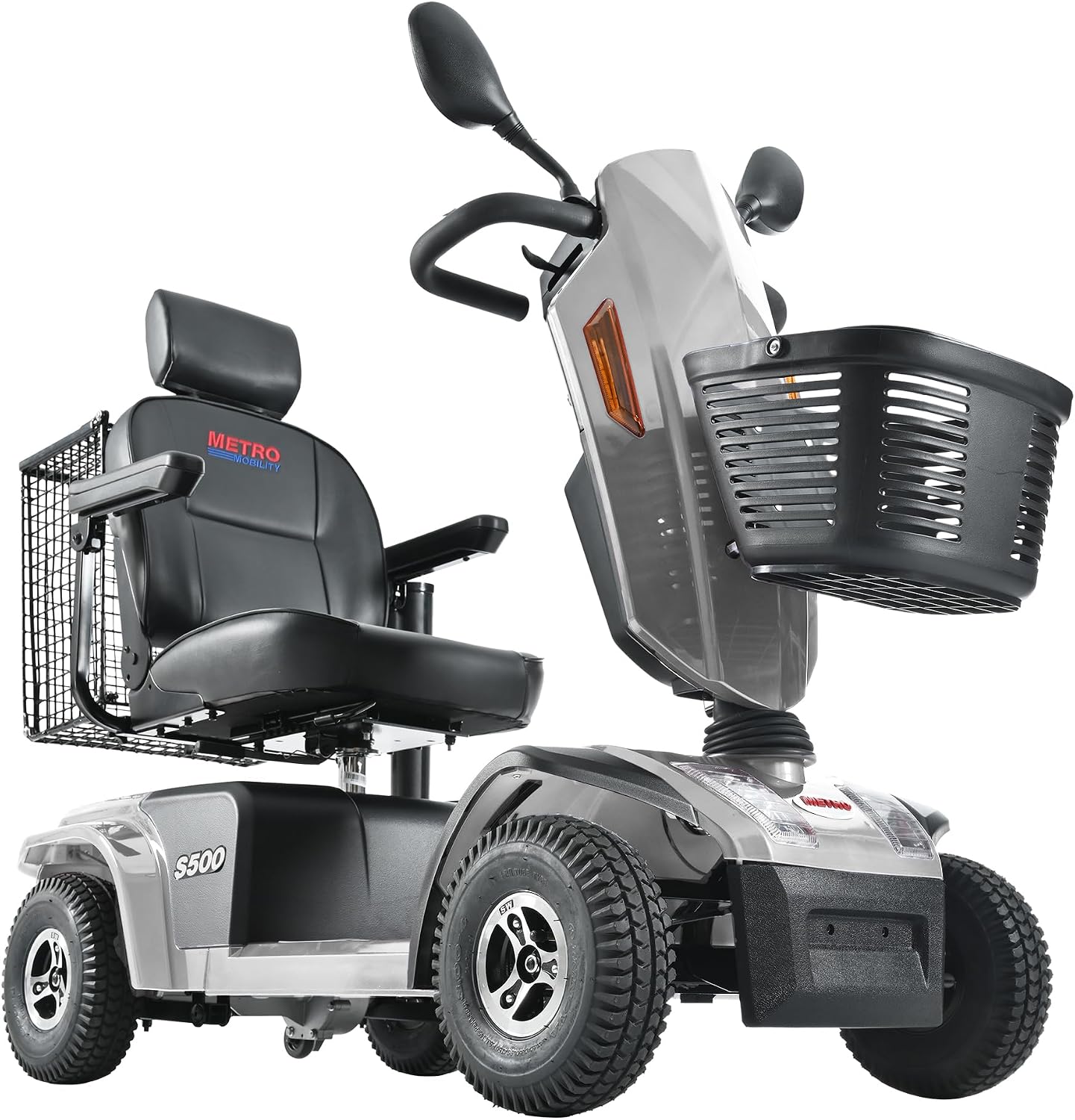 S500 4-Wheel Electric Mobility Scooter, Long-Range 52Ah Battery Up to 25 Miles, 500W Heavy-Duty Motor, 10' Pneumatic Tires, Adjustable Captain Seat, Storage Baskets for Seniors, Grey