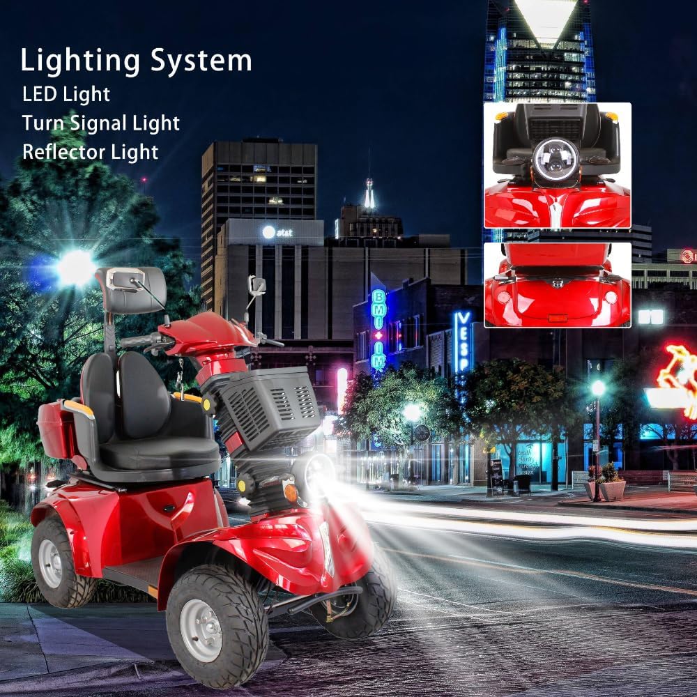 Heavy Duty 4 Wheels Mobility Scooter, All Terrain Electric Mobility Scooters for Seniors and Adults, 1000W Motor, Fat Tire, Adjustable Handle and Seats, 500lbs Capacity, 31-36 Miles of Range