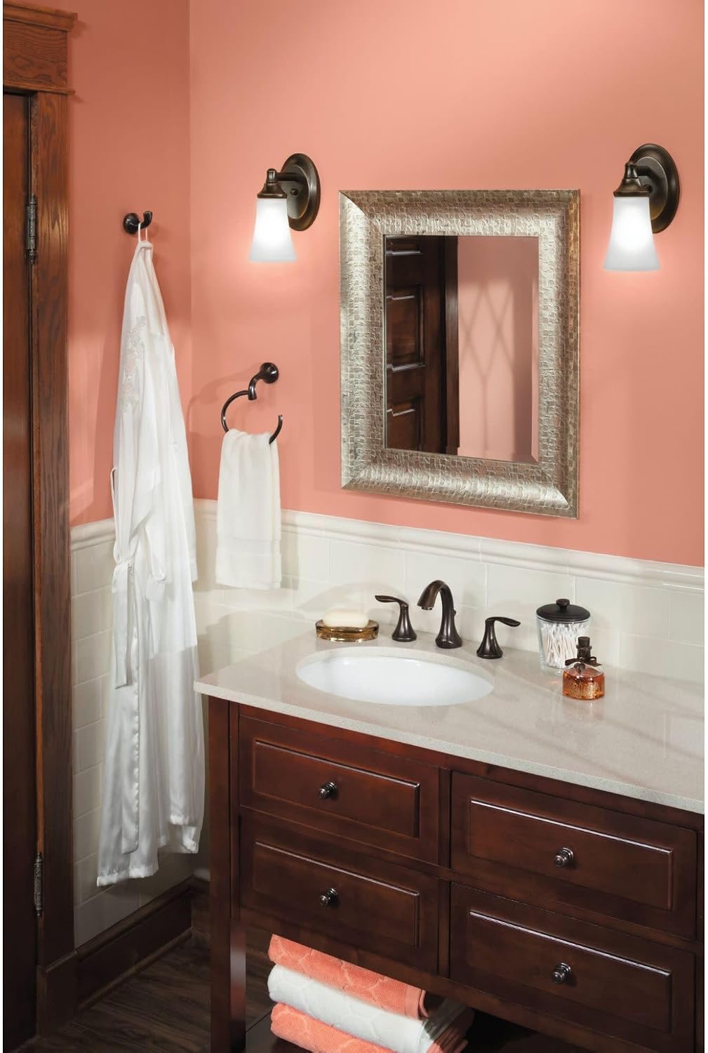 Moen YB2861ORB Eva 1-Light Dual-Mount Bath Bathroom Vanity Fixture with Frosted Glass, Oil Rubbed Bronze