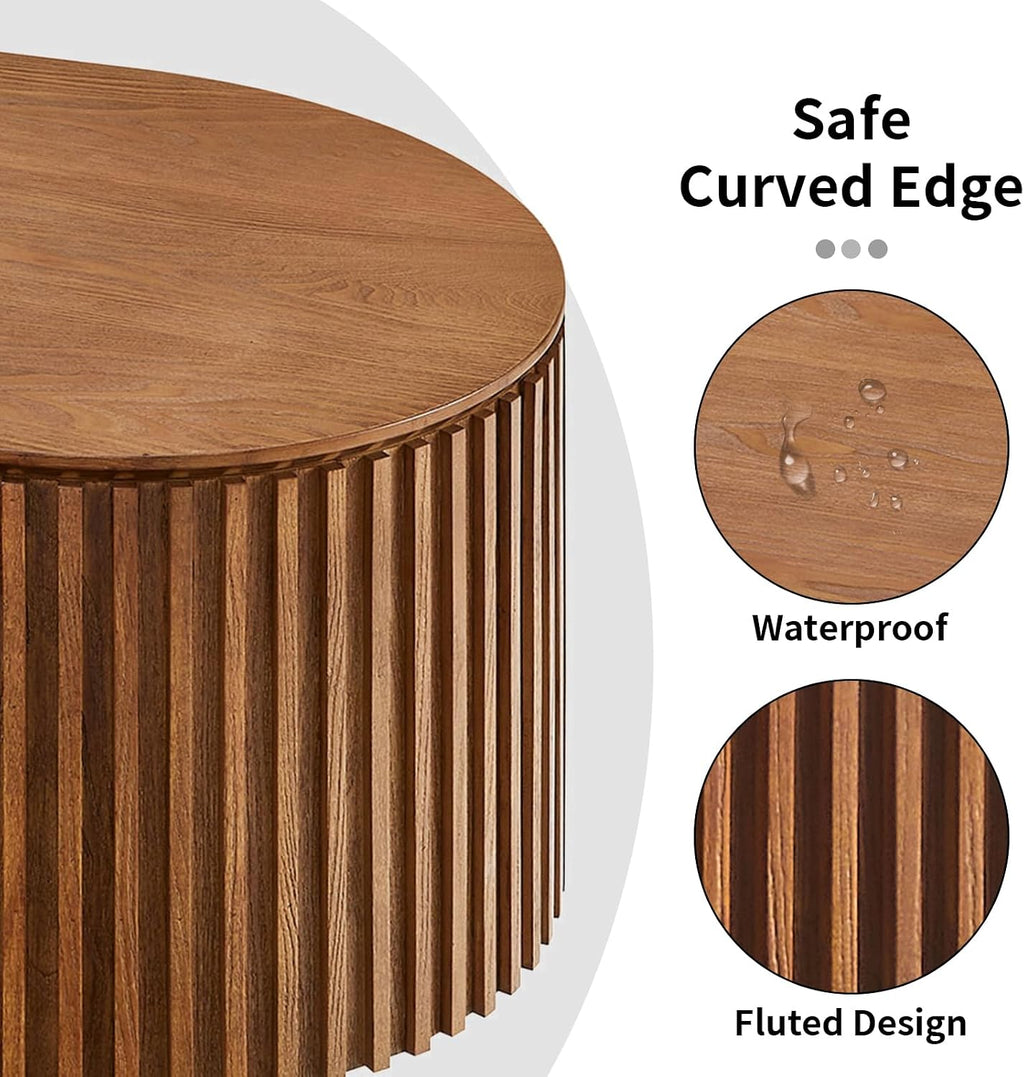 LKTART Oval Coffee Table with Drawer, 51.18' Solid Wood Veneer Coffee Tables for Living Room, Mid Century Modern Wooden Center Table, Already Installed,Brown