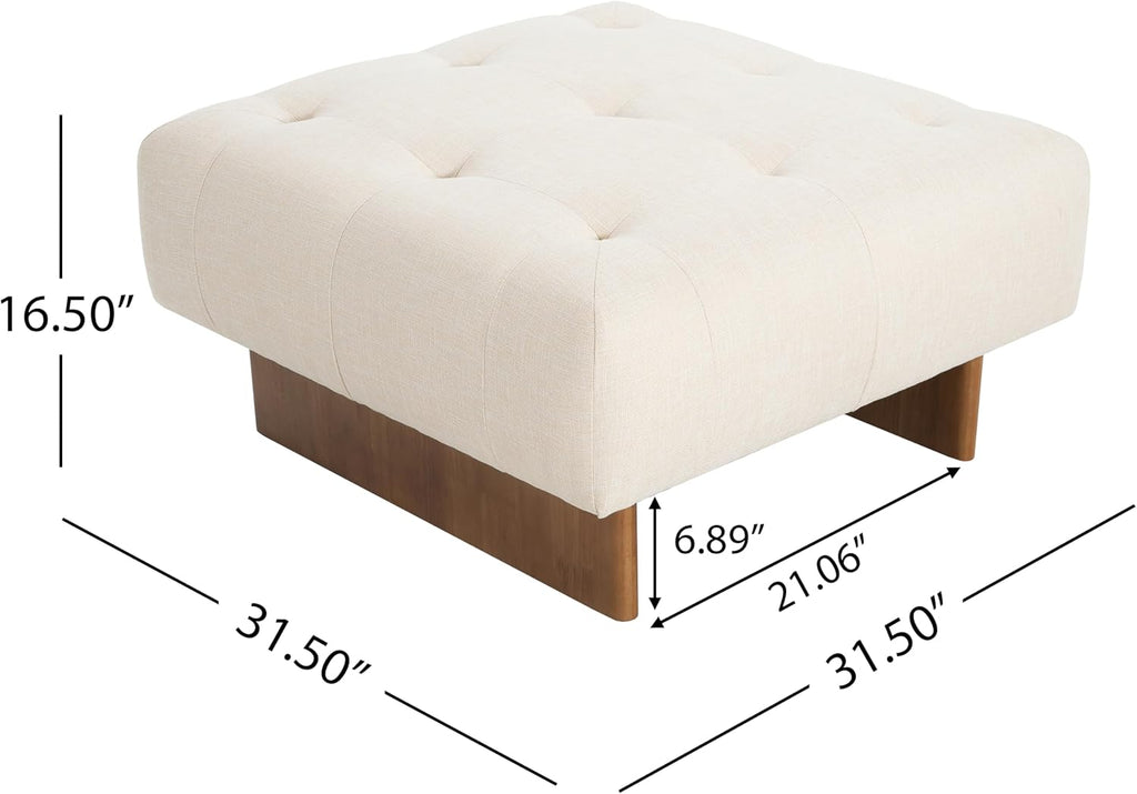 Christopher Knight Home Yvone Modern Upholstered Ottoman Coffee Table, Wooden Square Ottoman Foot Rest, Multipurpose Foot Stools Ottoman, Comfy Living Room Sofa Extra Seat, Beige+Brown