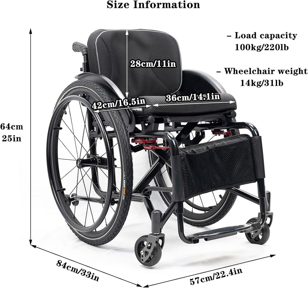 Folding Transport Wheelchair,Foldable Portable Manual Chair,Light Weight Sport Wheelchair,Aluminum Alloy Wheelchair,Self-propelled Manual Wheelchairs,Mobility Aids For Adult(Seat width 40cm,A-Black)(A