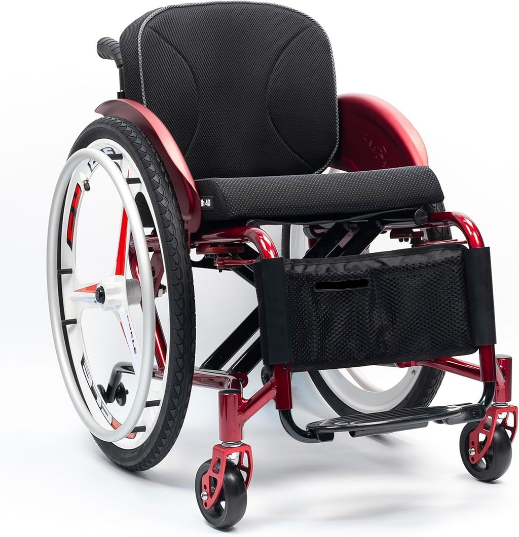 Sports and Leisure Wheelchairs for Adults,Lightweight Transport Wheelchair,Portable Self-propelled Manual Wheelchairs,Folding All-Terrain Wheelchair,Aluminum Alloy Wheelchair(Red,40cm/15.7in)