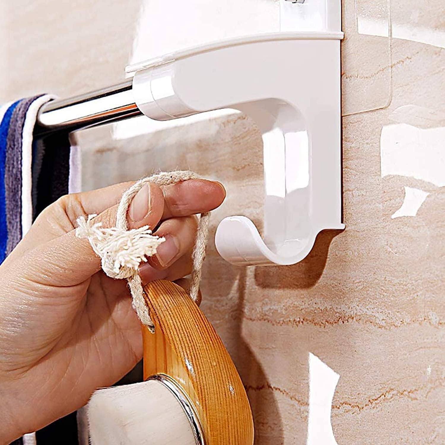 Towel Rack Wall Mounted Towel Bar, Self Adhesive Towel Holder Double Bar Waterproof Stainless Steel Bathroom with Hooks Towel Rail Towel Holder Bathroom Hardware Pendant Star of Light