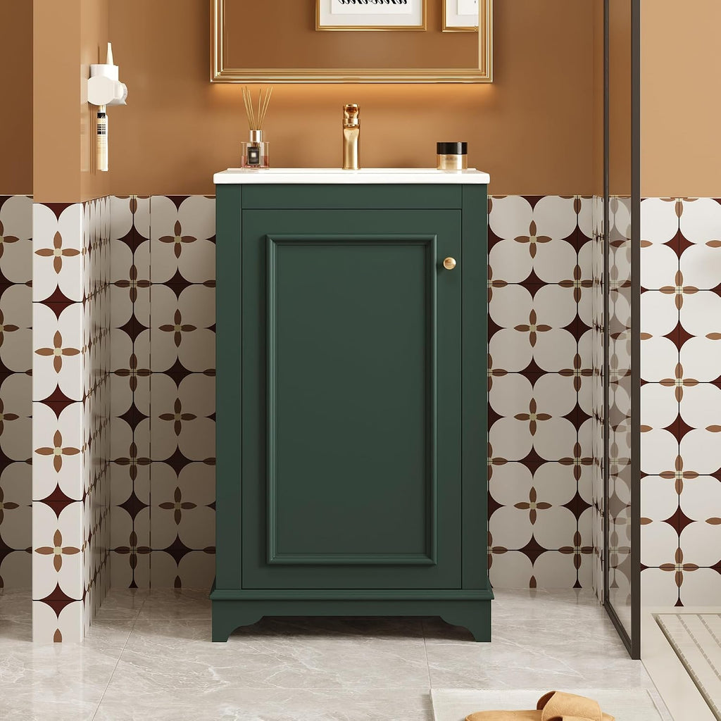 Merax 20' Narrow Bathroom Vanity with Ceramic Sink, Freetanding Modern Single Vanity Set with Soft Closing Door and Adjustable Shelf (Green)