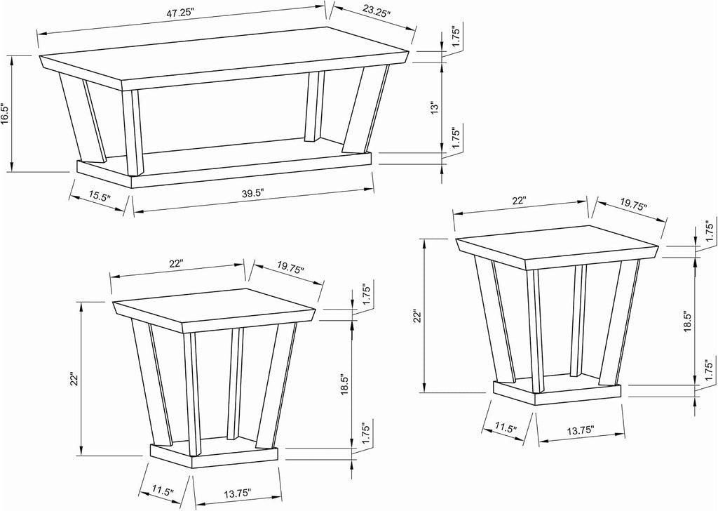 Coaster Home Furnishings - Aminta - Wood - 3-Piece Coffee and End Table Set with Beveled Tops, Angled Legs, and Flush Squared Base - Contemporary Style - Living Room - Black - 753434