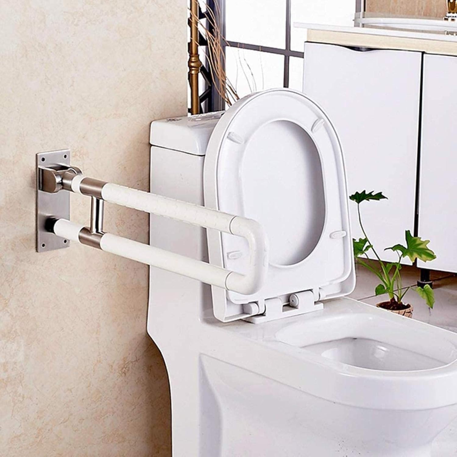 Bath Handle Towel Rail Safety Toilet Grab Bar Handicap Commode Handrail Support Foldable Non-Slip Bathroom Hand Disability Aid and Elderly Assistance (Color : White)